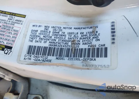 2005 Toyota Corolla S from USA, damaged, VIN 1NXBR32E45Z531125